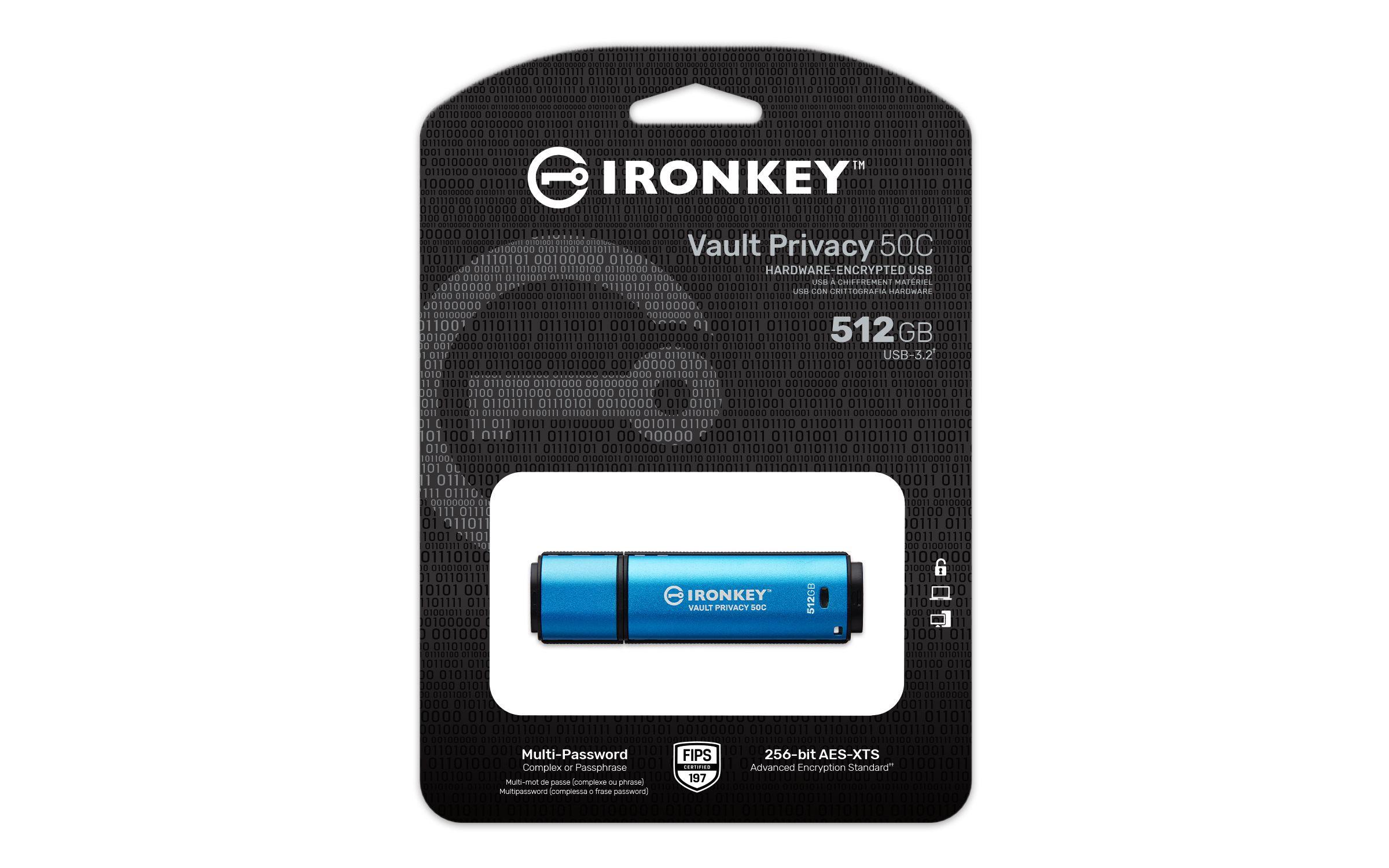 Pen USB KINGSTON IronKey Vault Privacy 50 (512 GB - Tampa - USB Type-C - Preto e Azul) — miniatura 3