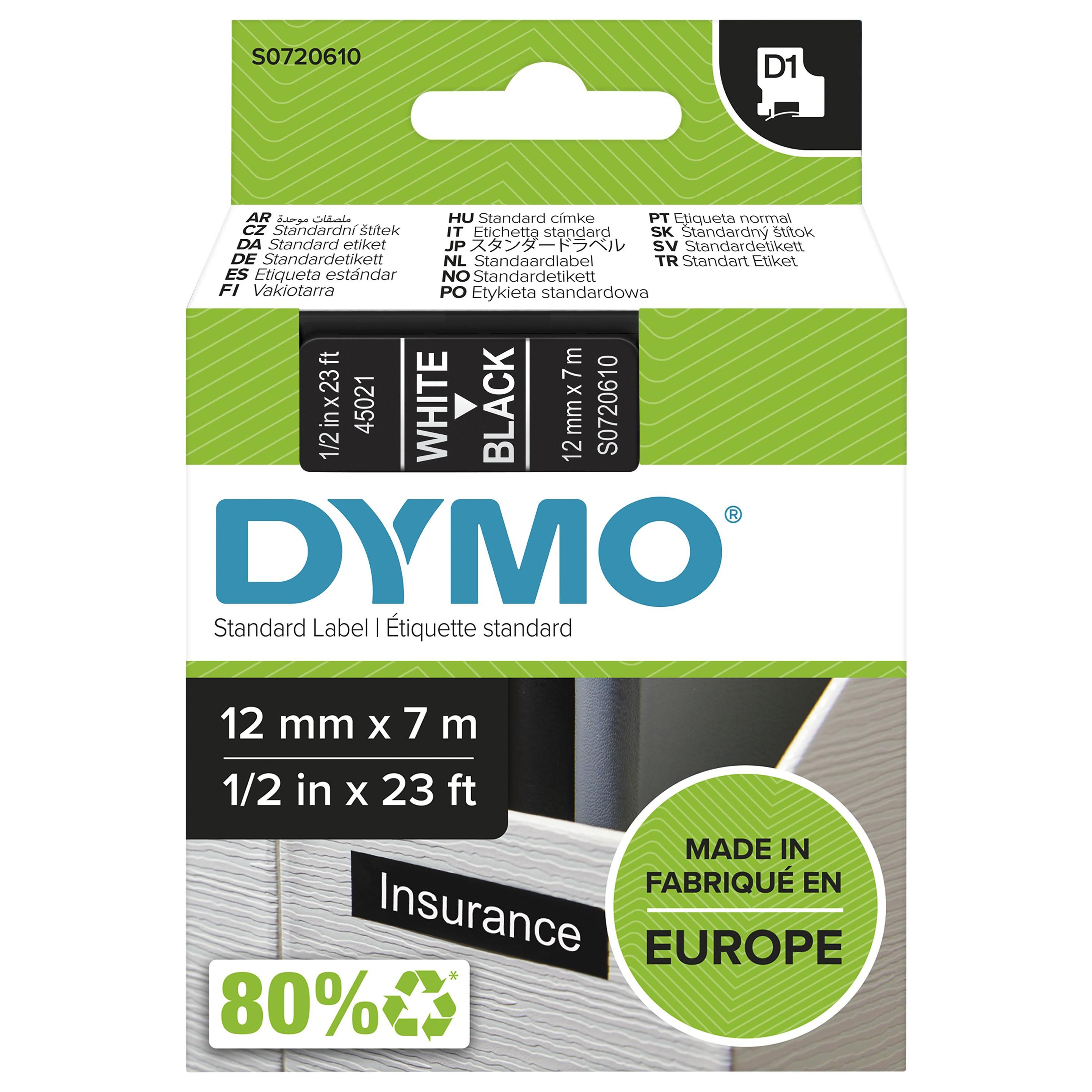 Fita de Etiquetas DYMO D1 45021 (Branco sobre Preto)