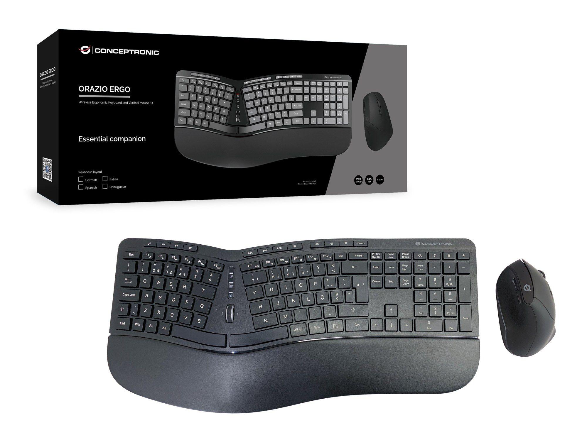 Conjunto Teclado e Rato Ergonómico CONCEPTRONIC ORAZIO02PT (Português - Membrana - Tamanho completo - Preto), miniatura 5