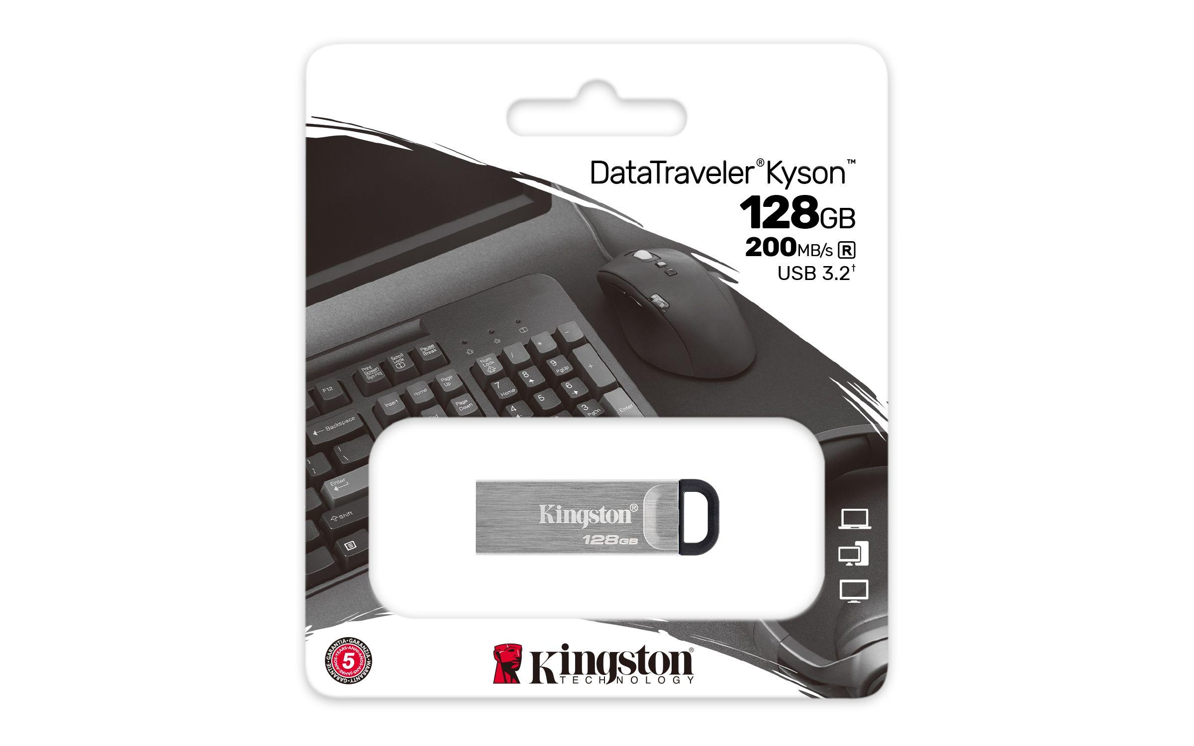 Pen USB KINGSTON DataTraveler Kyson (128 GB - Sem tampa - USB Type-A - Prateado) — miniatura 3