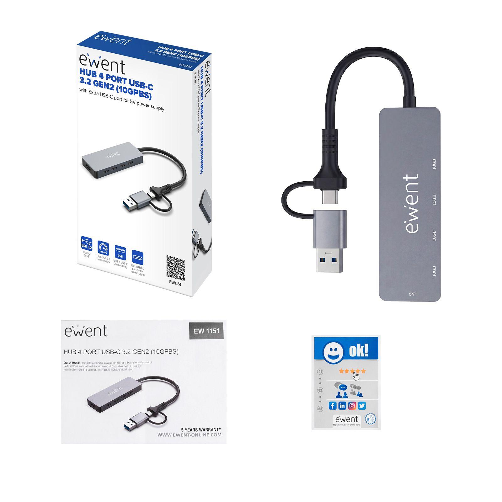 Hub USB-C EWENT EW1151 (0,15 m - USB Type-C - Cinzento), miniatura 2