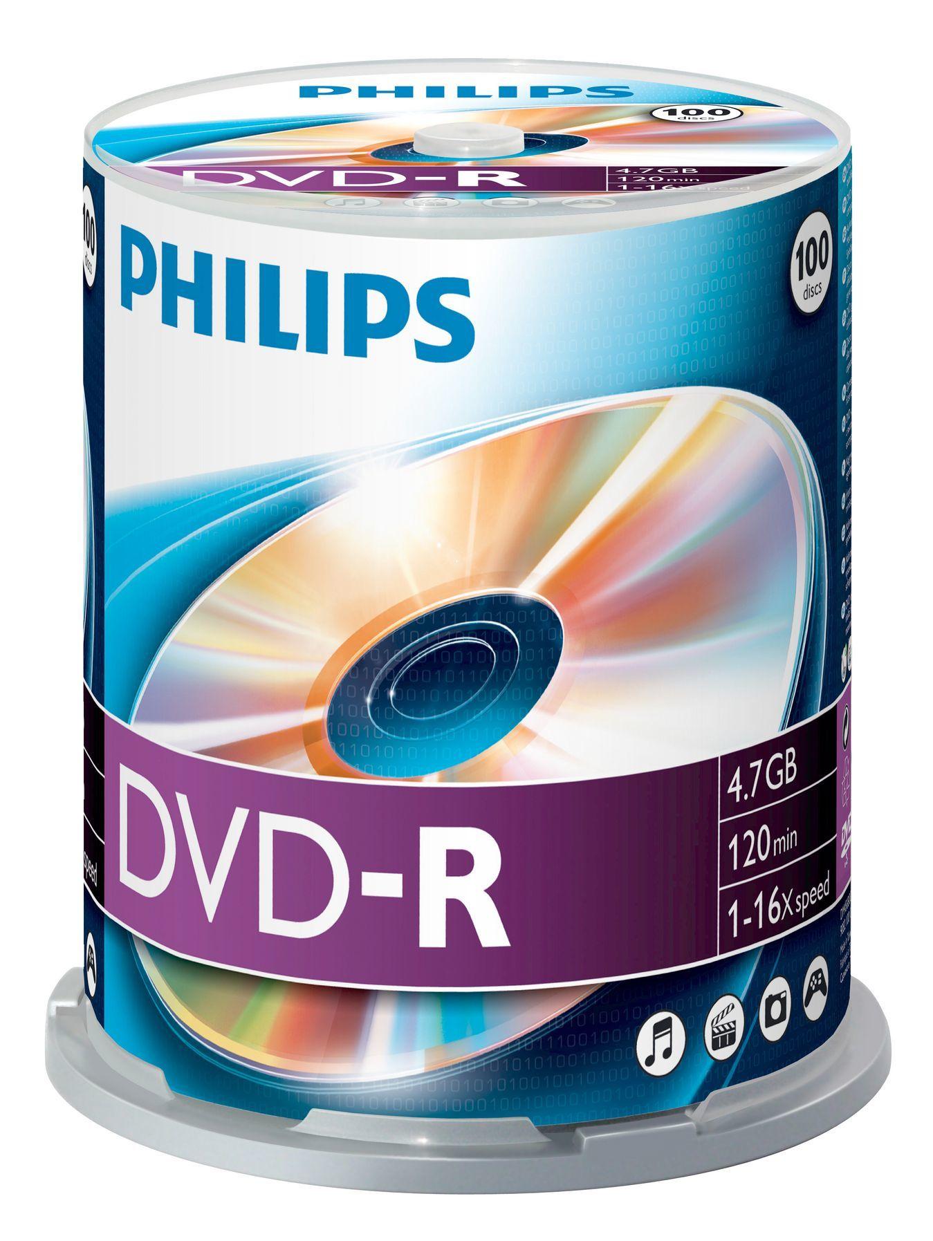 DVD-R Virgem PHILIPS DM4S6B00F/00 (4,7 GB - 100 unidades - 16x)