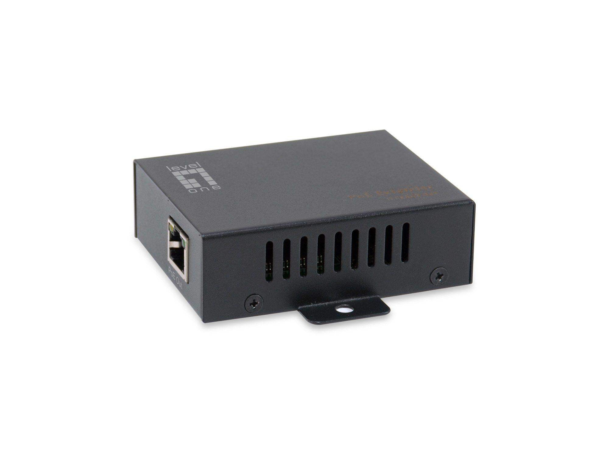 Repetidor PoE+ LEVELONE POR-0111 (1 unidade - Preto)