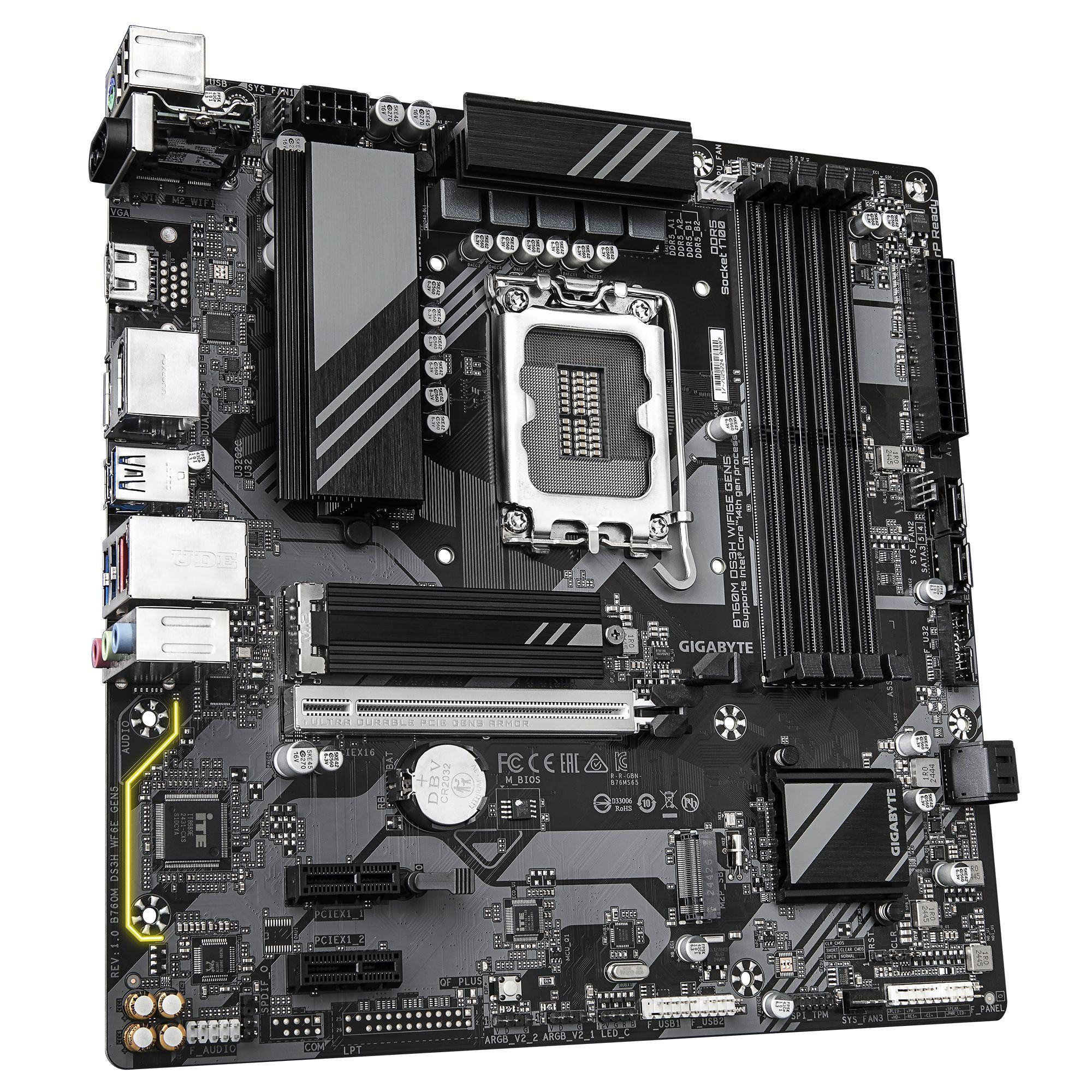 Motherboard GIGABYTE B760M DS3H WIFI6E GEN5 (LGA 1700 - micro ATX - DDR5-SDRAM - Castanho escuro), miniatura 3