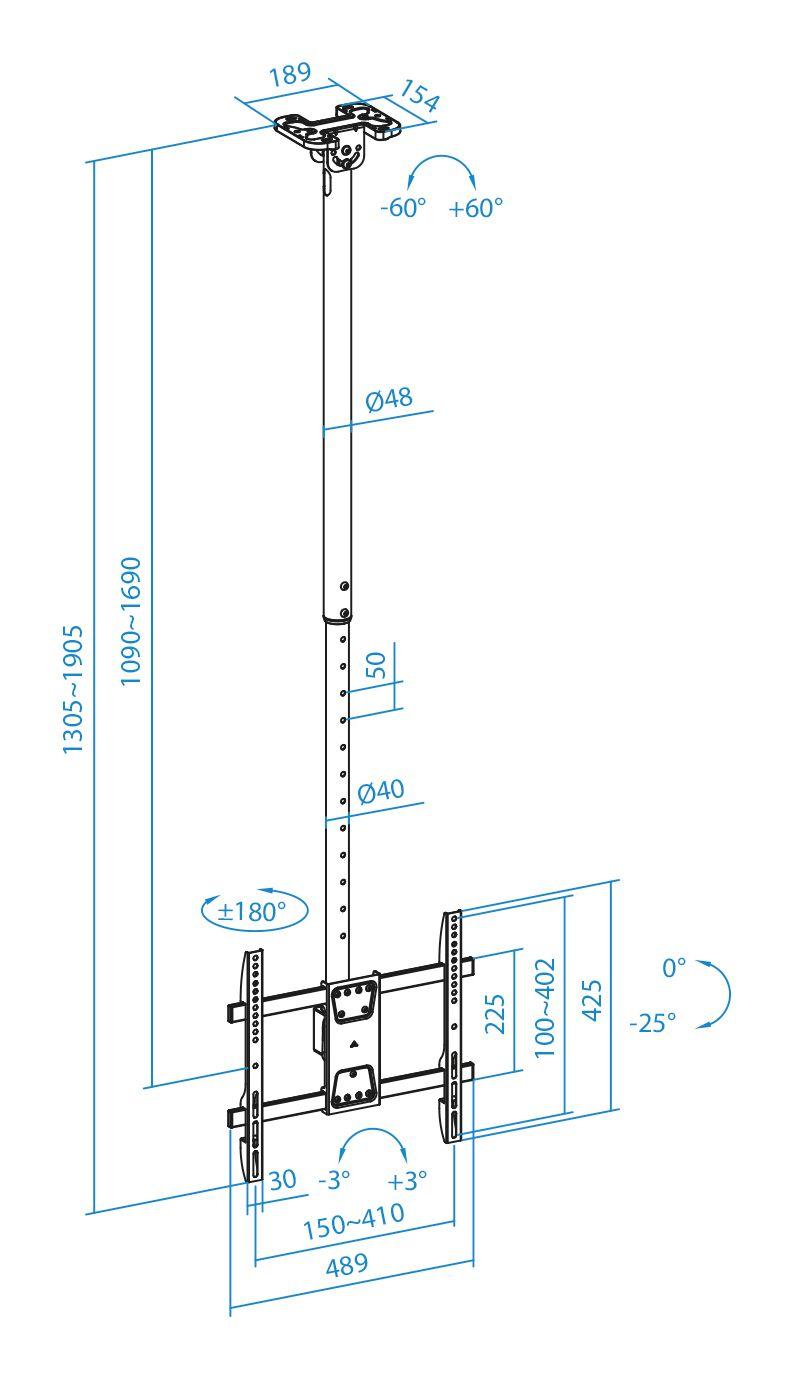 Suporte de Teto TV TOOQ LPCE1175TSLI-XL-B (32"-75" - VESA 400x400 - Preto), miniatura 8