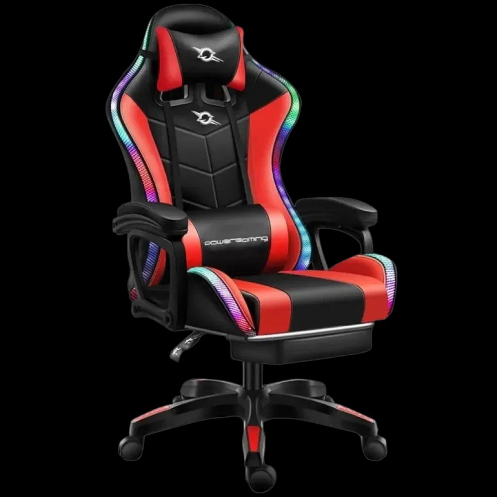 Cadeira Gaming POWERGAMING 813 RGB (Couro sintético - Vermelho e Preto)