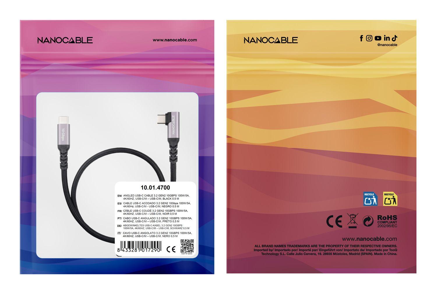 Cabo USB-C NANOCABLE 10.01.4700 (0,5 m - USB C - Preto) — miniatura 3