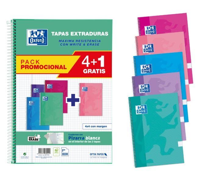 Caderno Espiral OXFORD School Classic Write&Erase Pack 4+1 (Cores Sortidas)