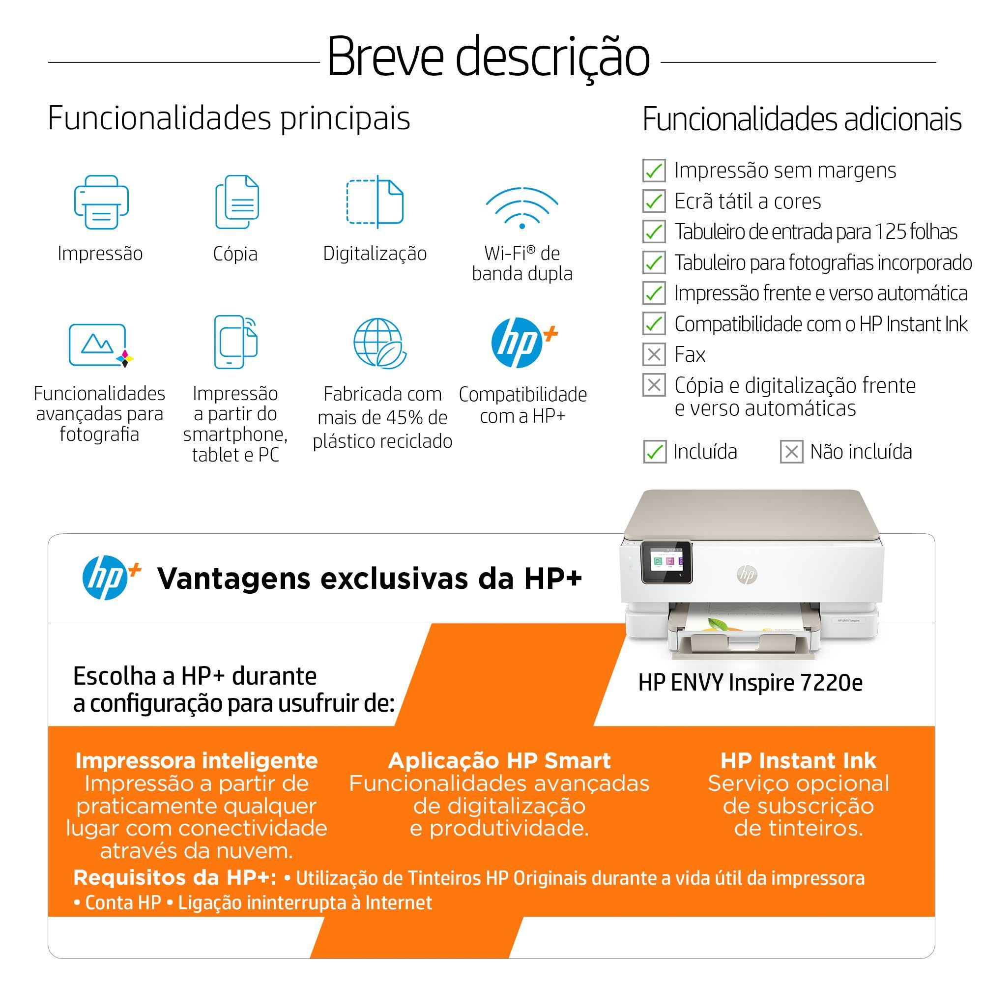 Impressora Multifunções HP ENVY Inspire 7220e (A4 - Impressão a cores - 125 folhas - Bege), miniatura 6