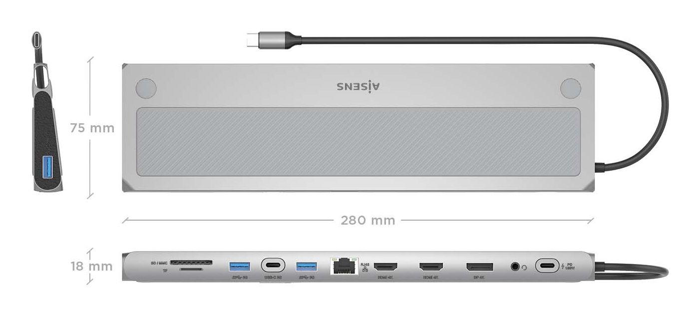 Estação de Ancoragem USB-C AISENS ASUC-12P005-GR (0,3 m - Windows 10, Windows 11 - Cinzento), miniatura 4