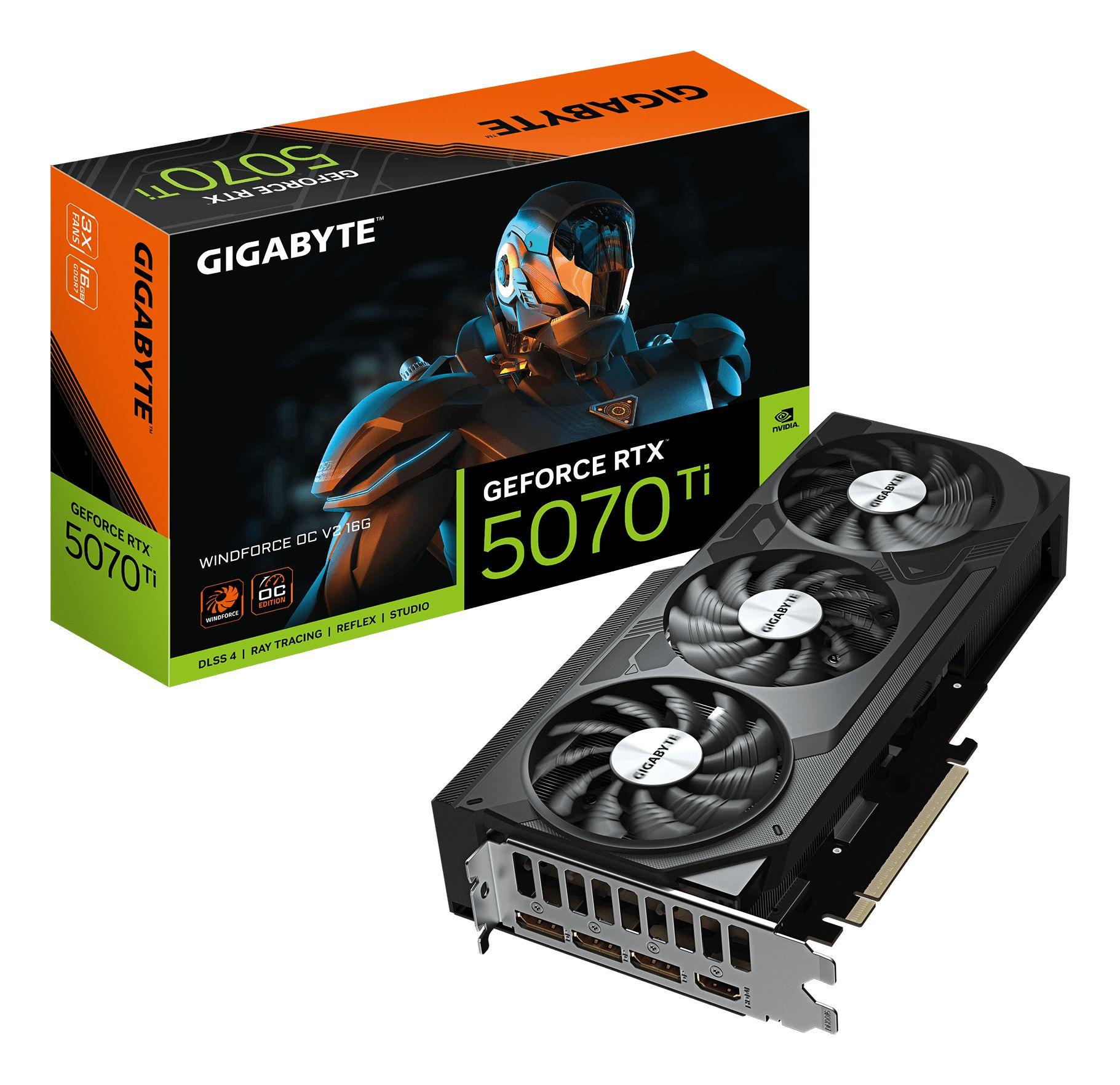 Placa Gráfica GIGABYTE GeForce RTX 5070 Ti WINDFORCE OC V2 16G (GeForce RTX 5070 Ti - 28000 MHz - 16 GB - Preto)