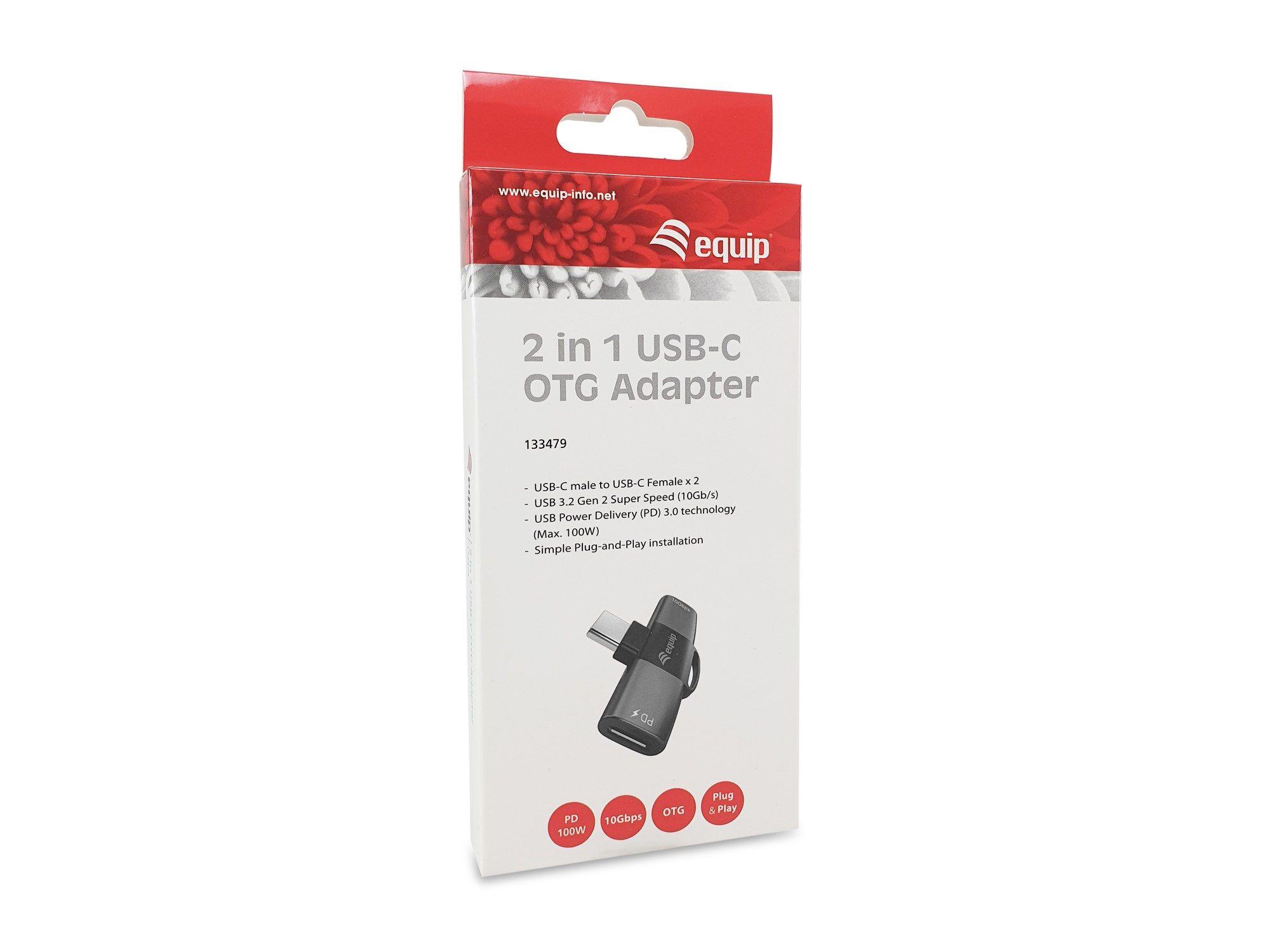 Adaptador USB-C EQUIP 133479 (2x USB-C - 10 Gbit/s - PD 100 W - Cinzento) — miniatura 4