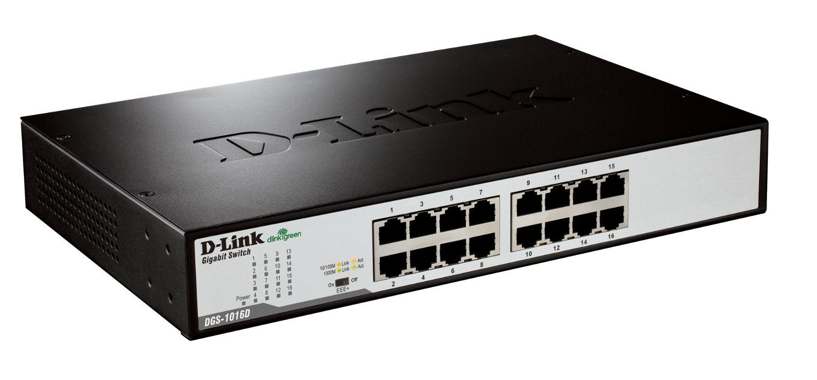 Switch D-LINK DGS-1016D/E (16 Portas - 10/100/1000 Mbps - 0,340 MB - Preto e Metálico)