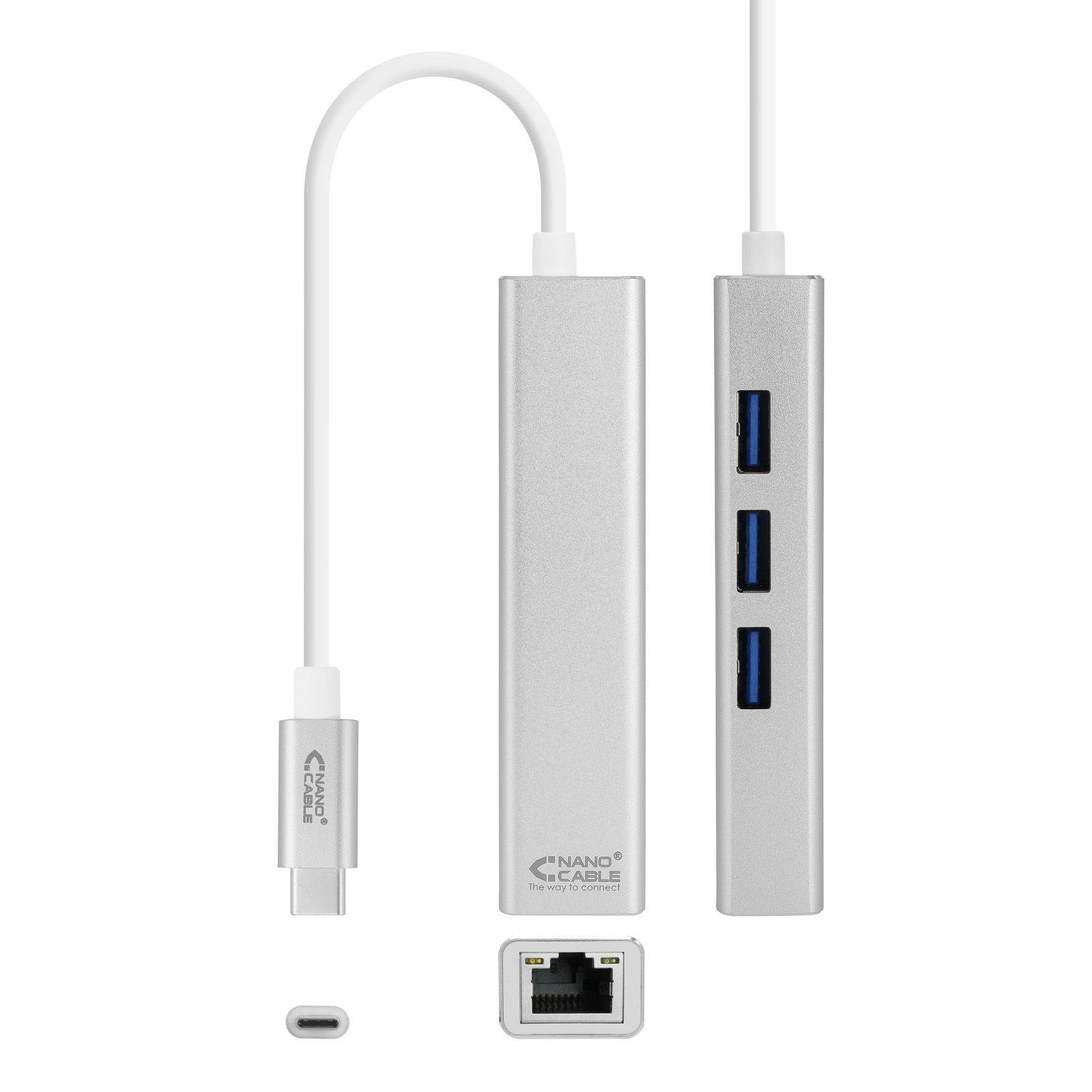 Conversor USB-C para Ethernet Gigabit NANOCABLE 10.03.0404 (Ethernet - USB Type-C - 1000 Mbit/s - Prateado)