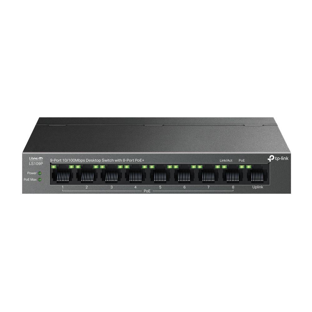 Switch de Rede TP-LINK LiteWave LS109P (Fast Ethernet - 1,8 Gbit/s - 15000 bytes - Preto)