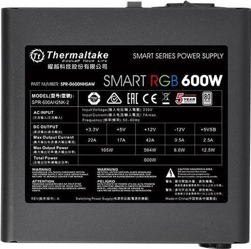 Fonte de Alimentação THERMALTAKE Smart RGB 600W (600 W - 80 PLUS - Não modular - Preto)