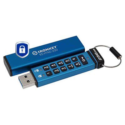 Pen USB KINGSTON IronKey Keypad 200 (256 GB - Manga - USB Type-A - Azul) — miniatura 2