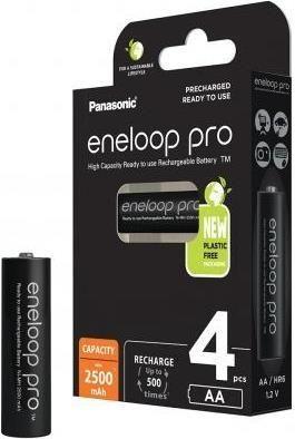 Pilhas Recarregáveis PANASONIC Eneloop Pro BK-3HCDE/4BE (AA - 2500 mAh - 4 unidades)