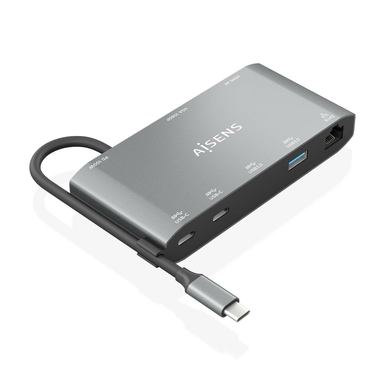 Hub USB-C AISENS ASUC-8P010-GR (0,2 m - Cinzento), imagem 1