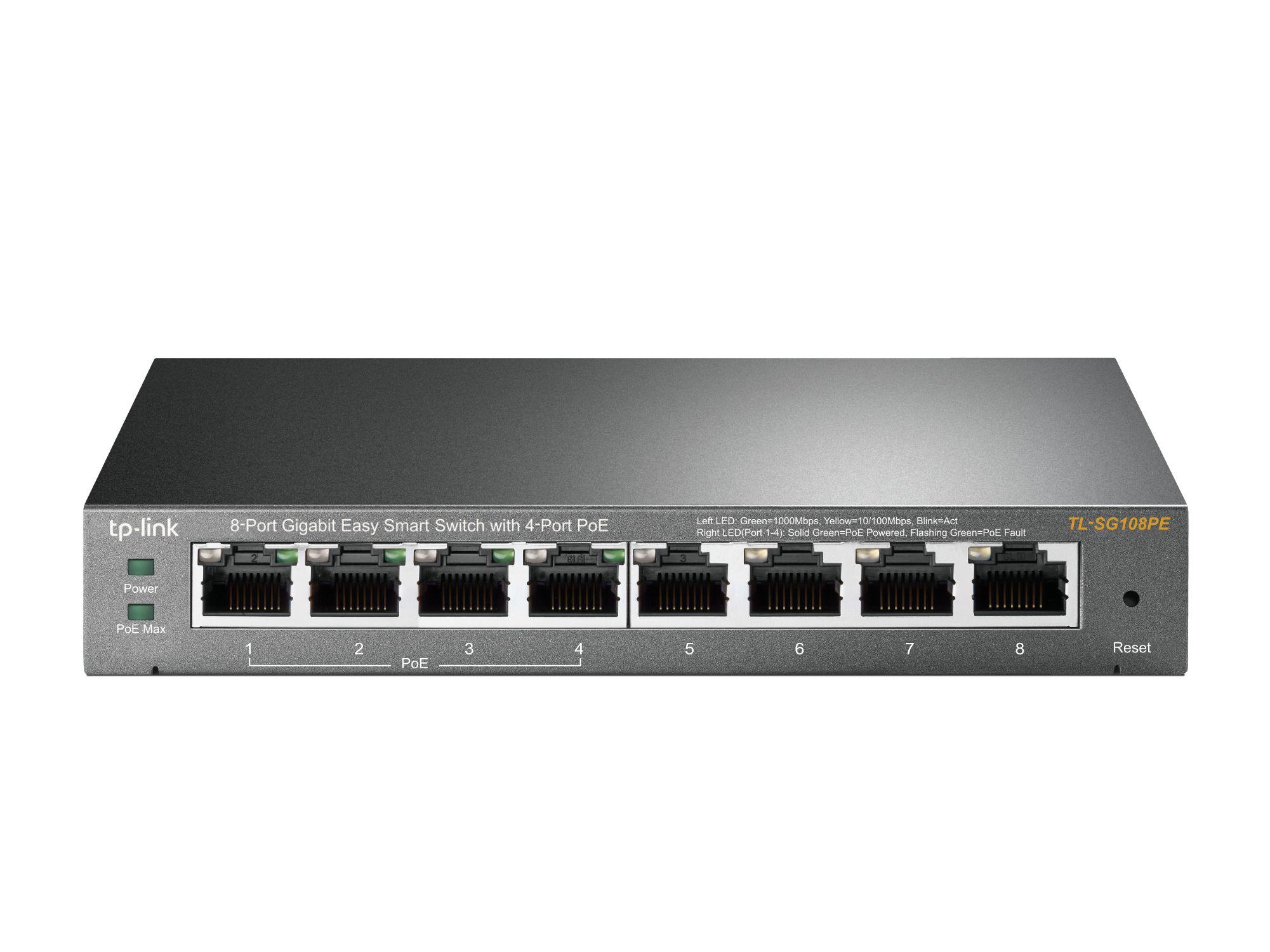 Switch TP-LINK TL-SG108PE V2 (Gigabit Ethernet - 1,5 MB - 16 Gbit/s - Preto)