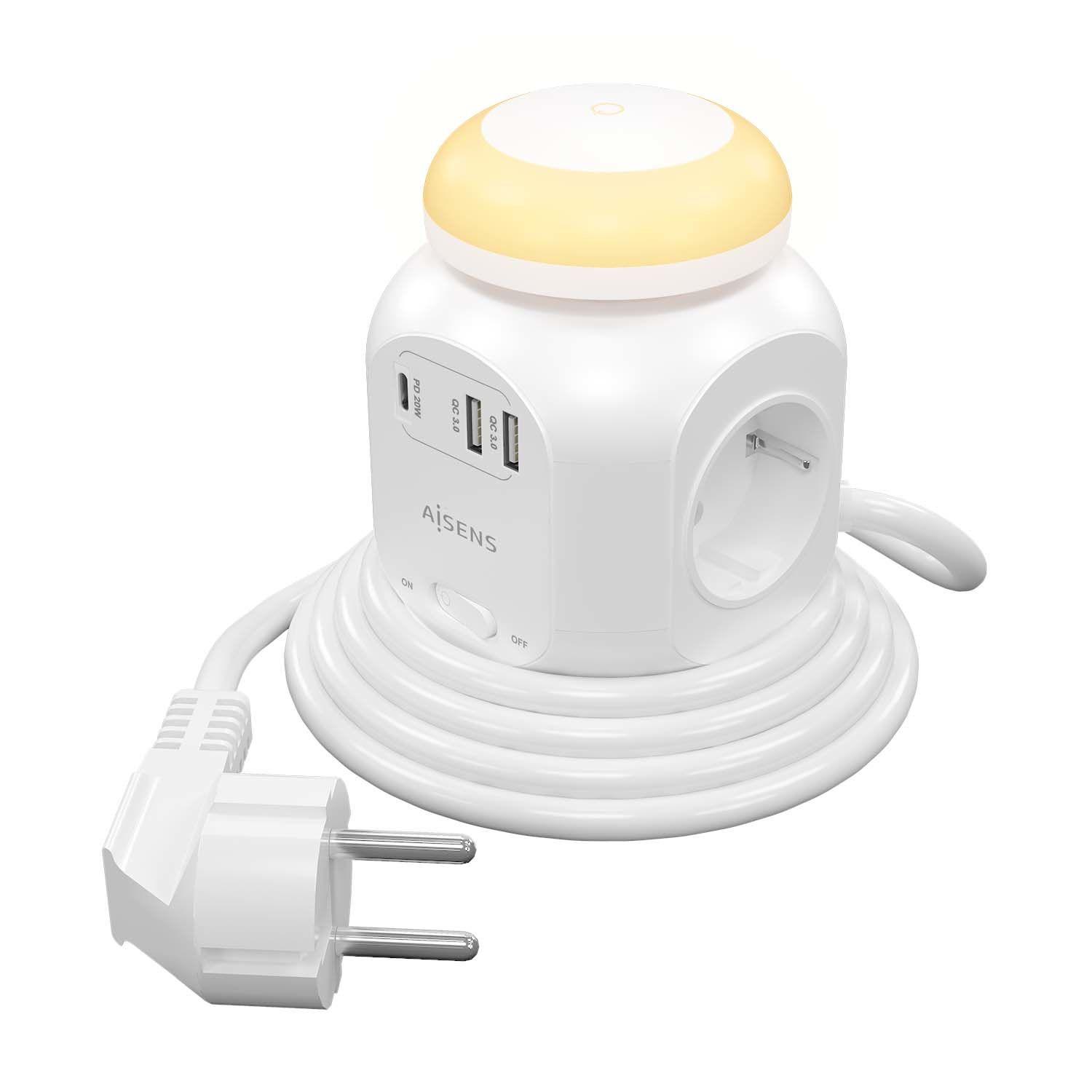 Bloco de Tomadas AISENS ASPS-2A1CLPQ02-W (Tipo F - Branco)