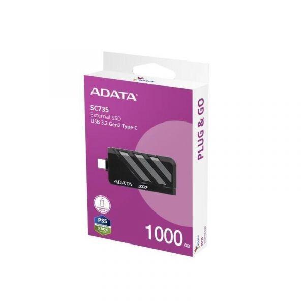 SSD Externo ADATA SC735 (USB-C 3.2 Gen 2 - Até 1050 MB/s - Preto/Cinzento)