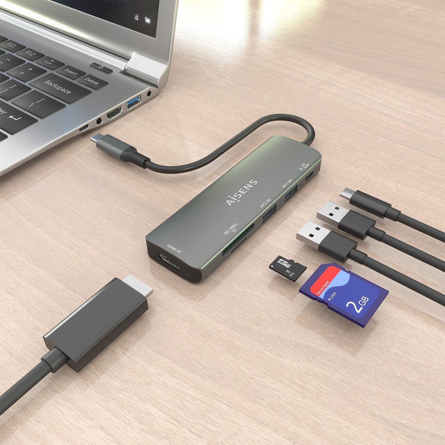 Hub USB-C AISENS ASUC-6P023-GR (0,15 m - Cinzento), miniatura 5