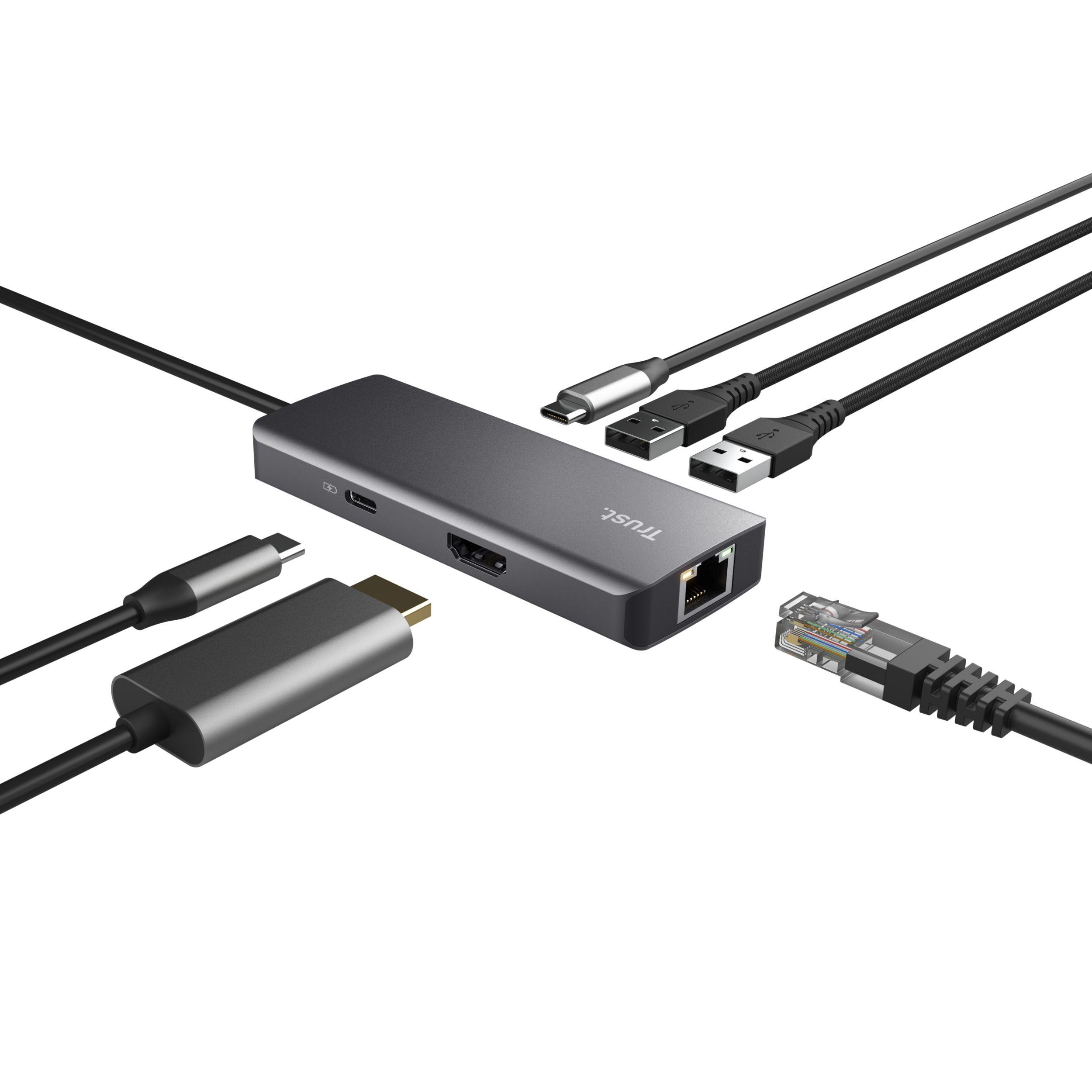 Adaptador Multiportas TRUST Dalyx 24968 (0,2 m - USB Type-C - USB 2.0 - Prateado) — miniatura 4