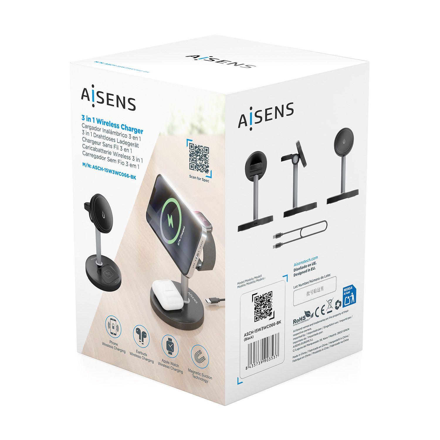 Carregador Sem Fios AISENS ASCH-15W3WC066-BK (15 W - Qi - Preto) — miniatura 7