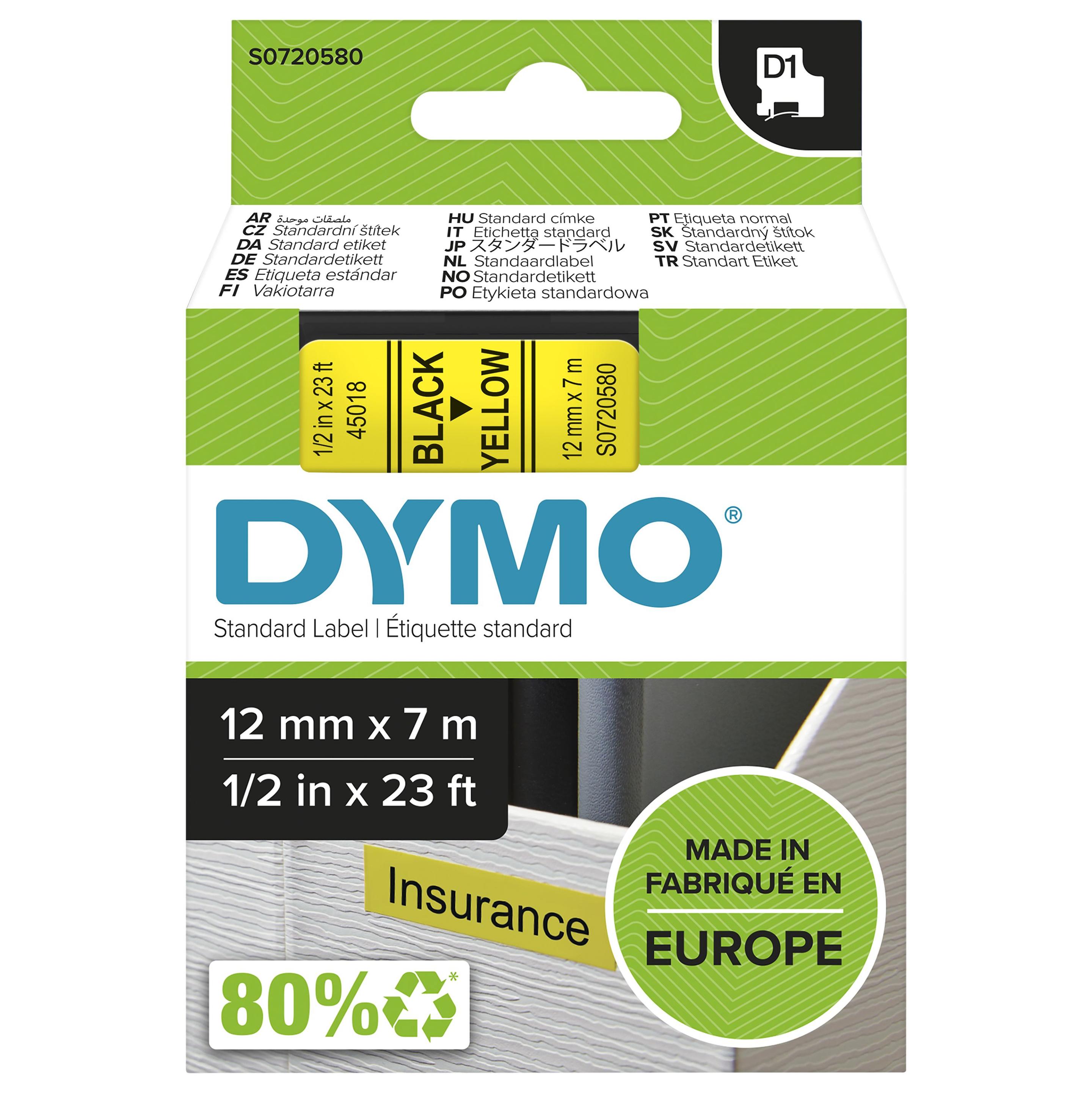 Fita de Impressão DYMO D1 45018 (Preto sobre Amarelo)