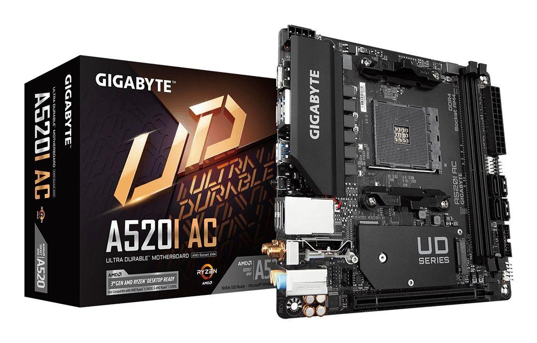 Motherboard GIGABYTE A520I AC (AM4 - AMD Ryzen 3000 Series - mini-ITX - Preto)