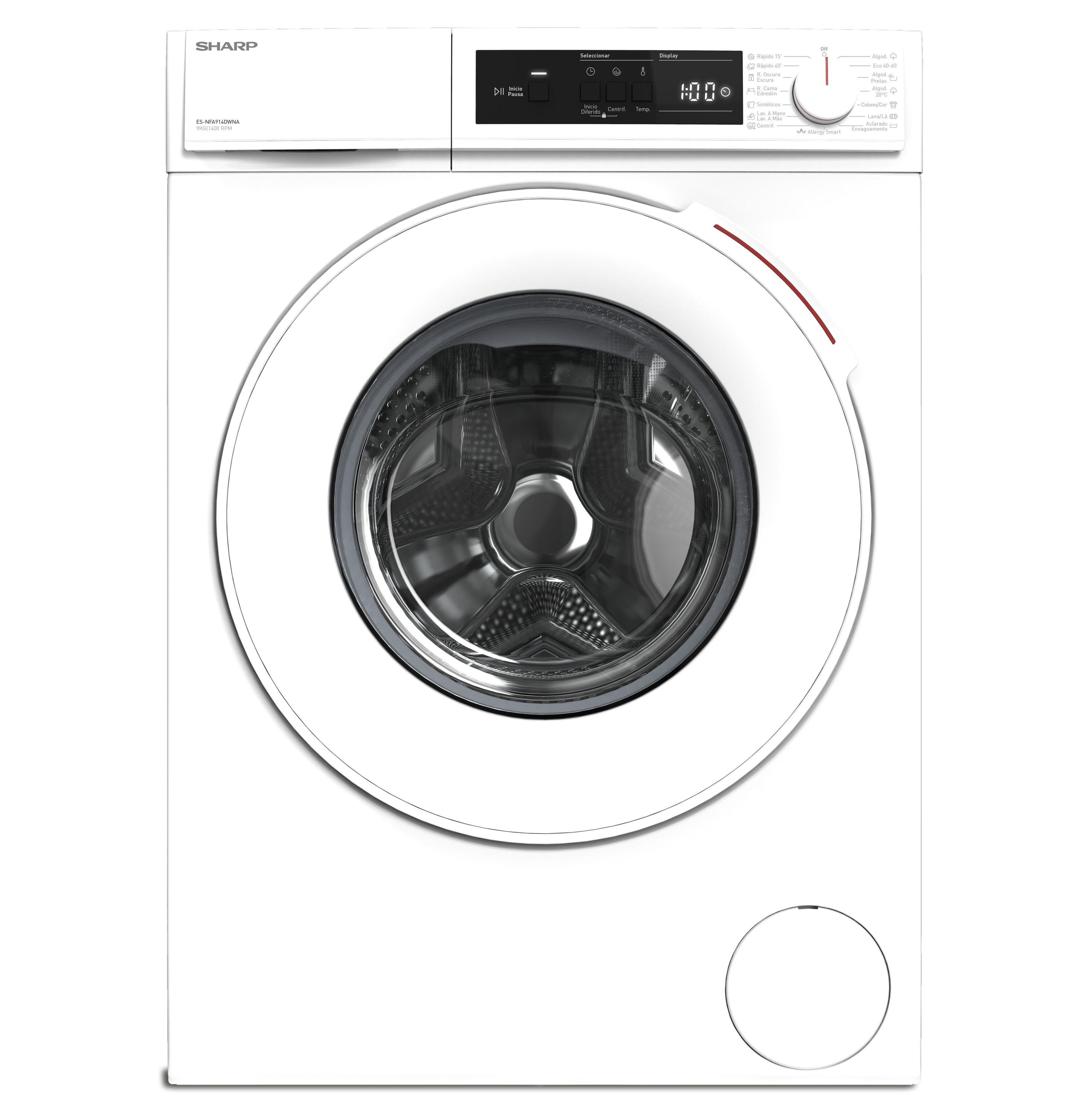 Máquina de Lavar Roupa SHARP ESNFA914DWNAES (1400 RPM - 9 kg - Branco)