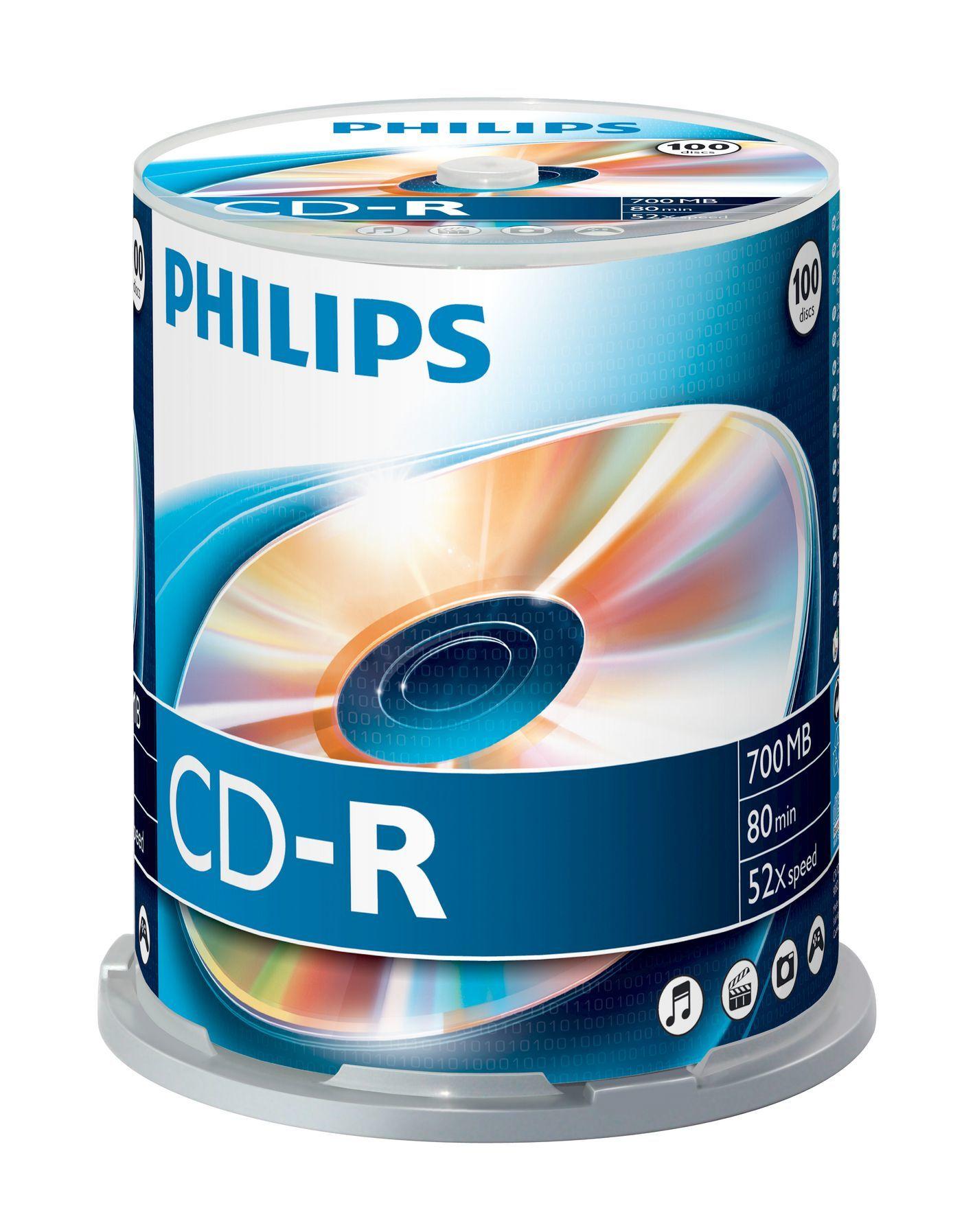 Discos CD-R PHILIPS CR7D5NB00/00 (700 MB - 80 min - 52x - Pack de 100)