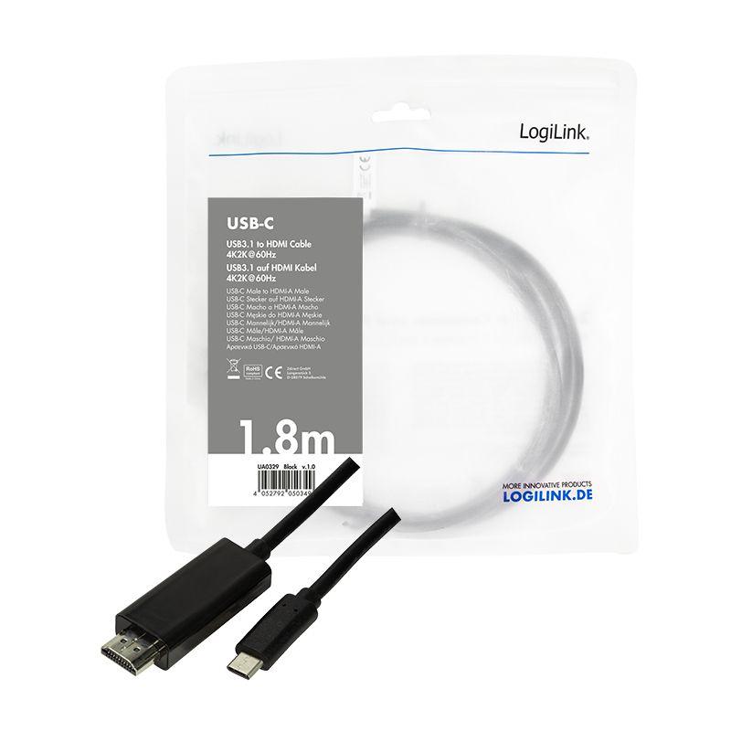 Cabo USB-C para HDMI LOGILINK UA0329 (1,8 m - USB-C 3.1 macho - HDMI 2.0 macho - Preto), miniatura 5