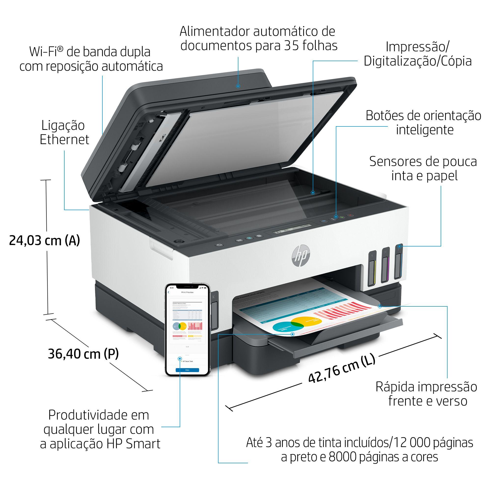Impressora Multifuncional de Jato de Tinta HP Smart Tank 7305 (A4 - Impressão a cores - 250 folhas - Branco e Cinzento) — miniatura 6