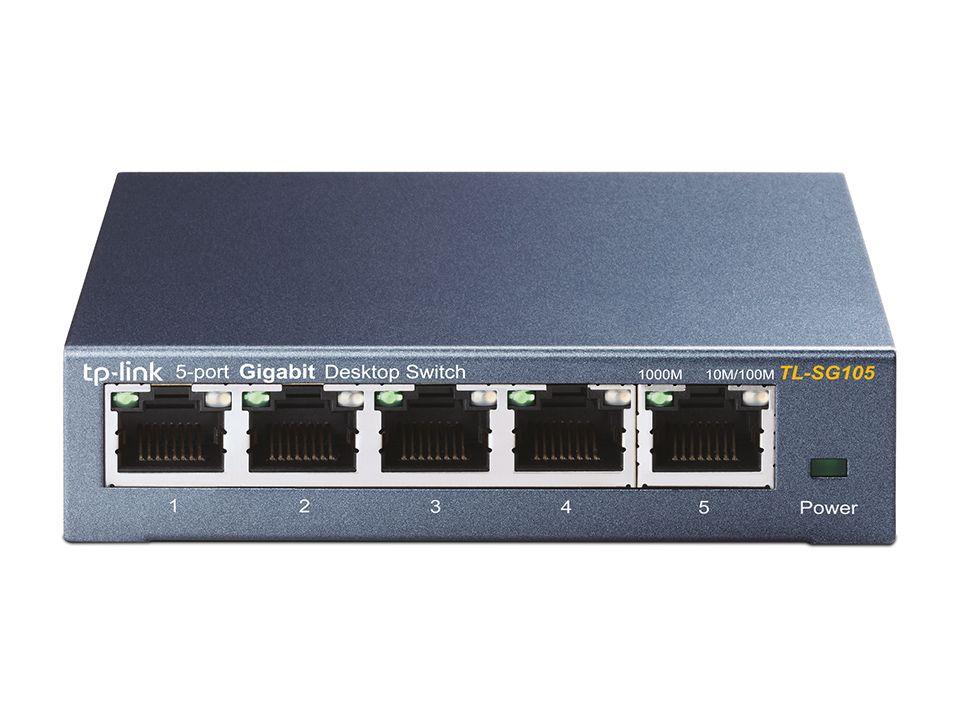 Switch TP-LINK TL-SG105 V4 (Gigabit Ethernet - 10/100/1000 Mbps - 1 MB - Preto)