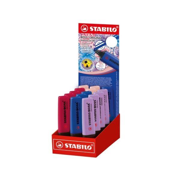 Expositor de Marcadores de Texto STABILO BOSS ORIGINAL NatureCOLORS Wildflower Edition (15 unidades - Traço 2-5 mm - Cores variadas)