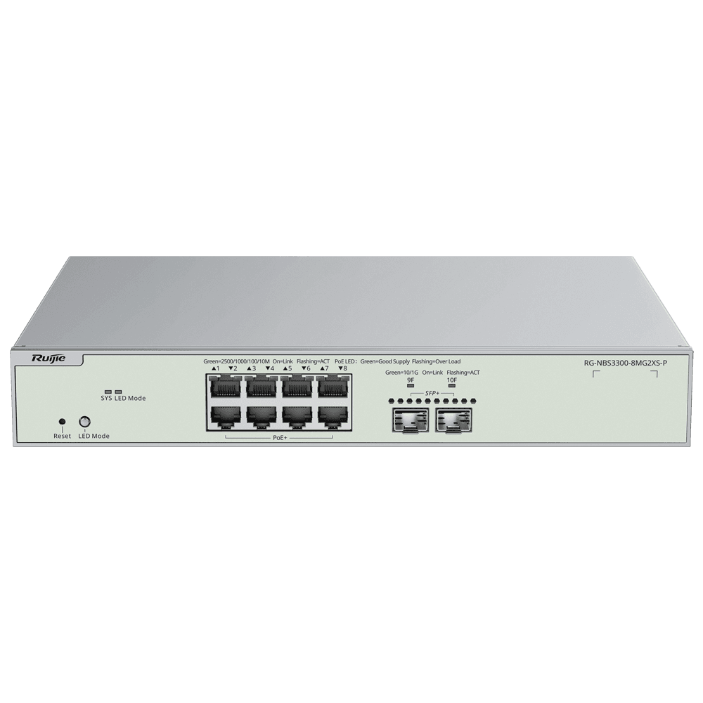 Switch Gerível RUIJIE RG-NBS3300-8MG2XS-P (2, até 10 Gbps - PoE/PoE+ - Camada 2+)
