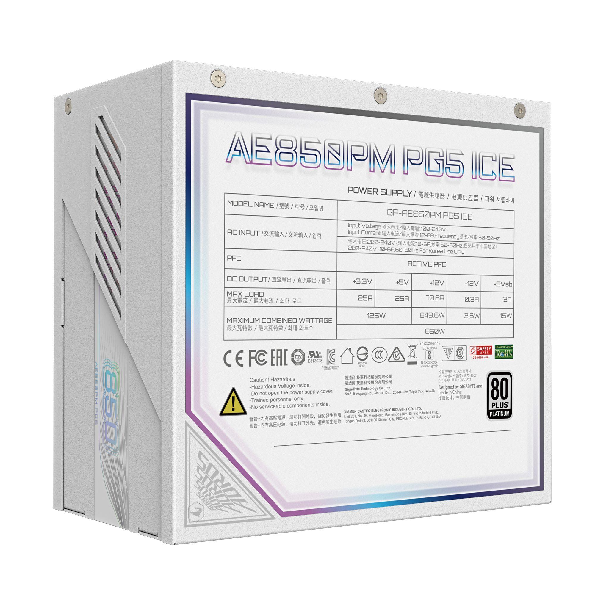 Fonte de Alimentação GIGABYTE GP-AE850PM PG5 ICE EU (ATX - 850 W - 80 Plus Platinum - Branco), miniatura 3