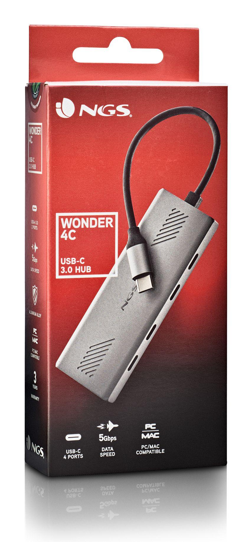 Hub USB-C NGS WONDER4-C (0,18 m - USB Type-C - Prateado), miniatura 4