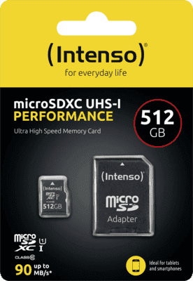 Cartão de Memória INTENSO Professional 512GB (512GB - Classe 10 - 100 MB/s - Preto)