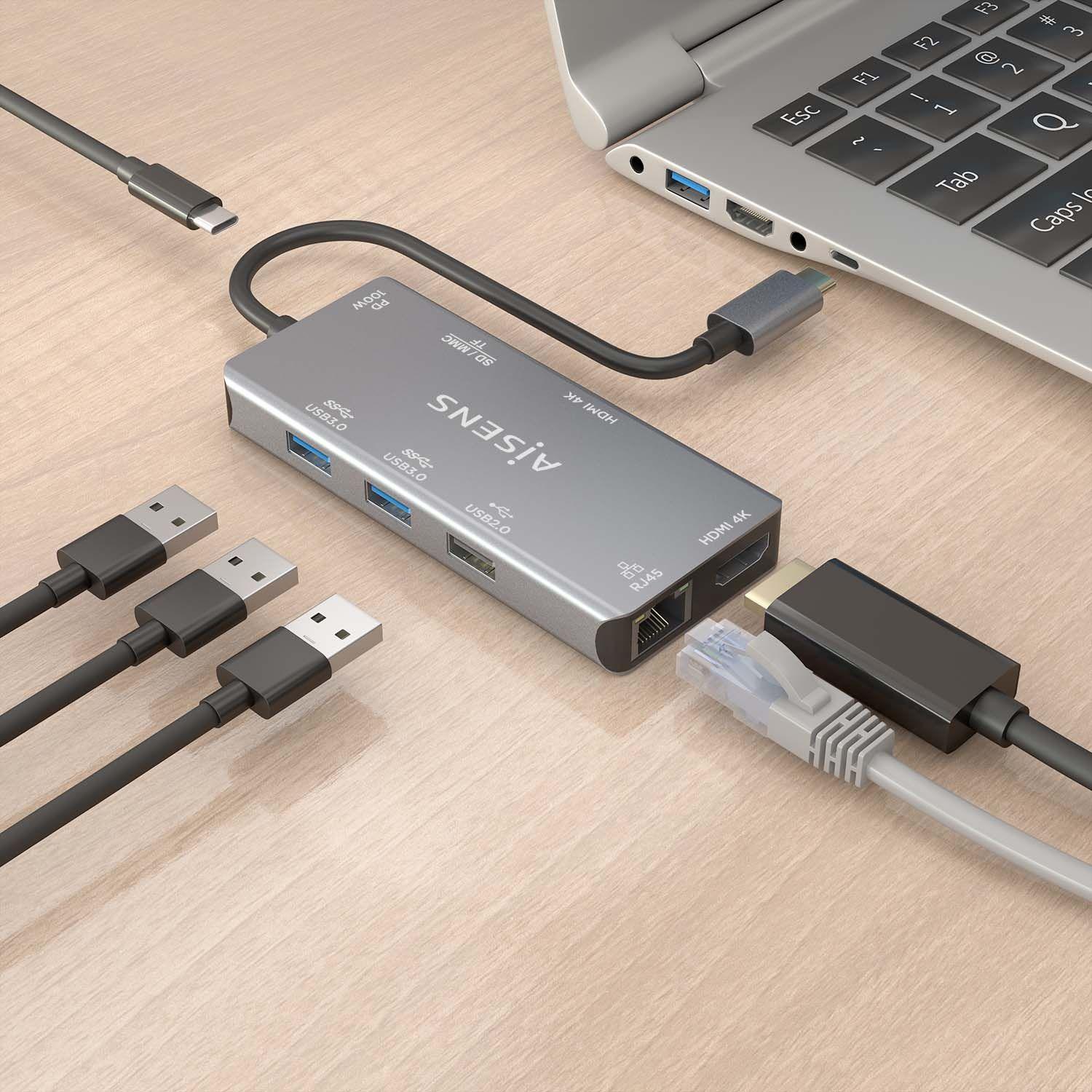 Dock USB-C AISENS ASUC-9P018-GR (0,15 m - Cinzento), miniatura 6