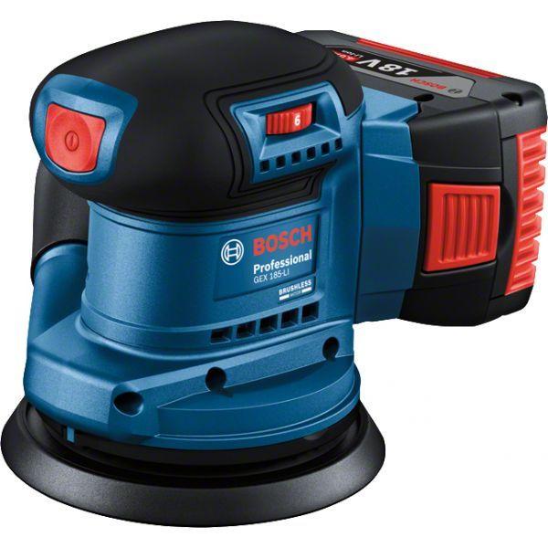 Lixadeira Excêntrica a Bateria BOSCH GEX 185-LI Professional (18 V - Bateria - Azul/Preto)