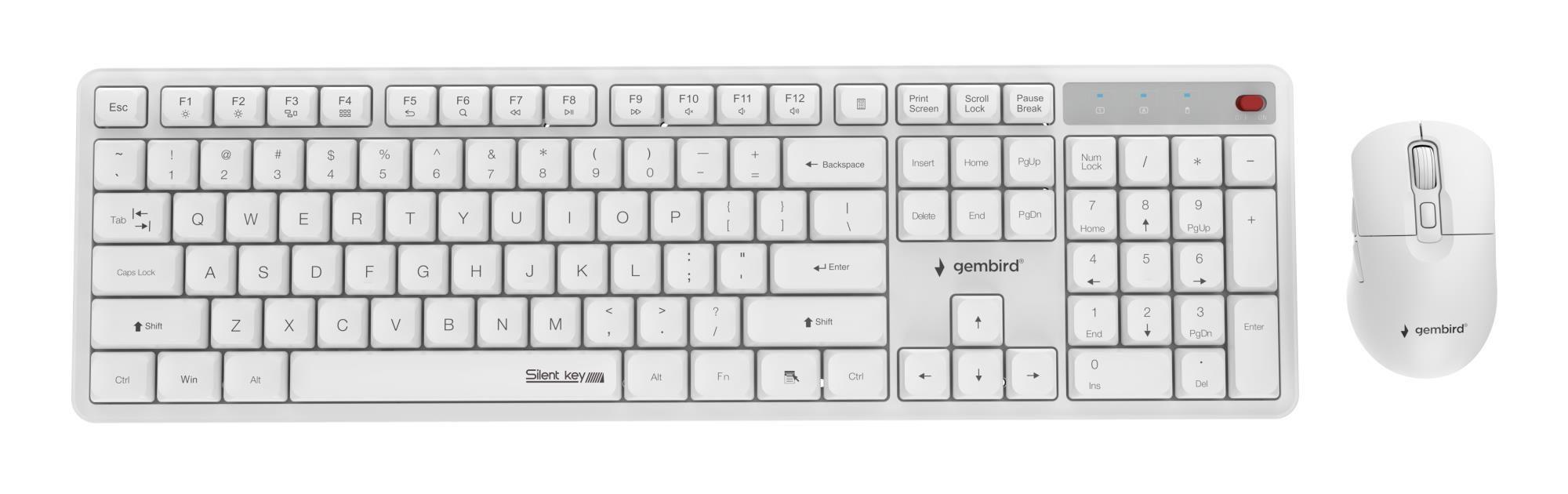 Teclado e Rato GEMBIRD KBS-WMS-01-W (Estados Unidos - Tamanho completo - RF sem fios - Branco)