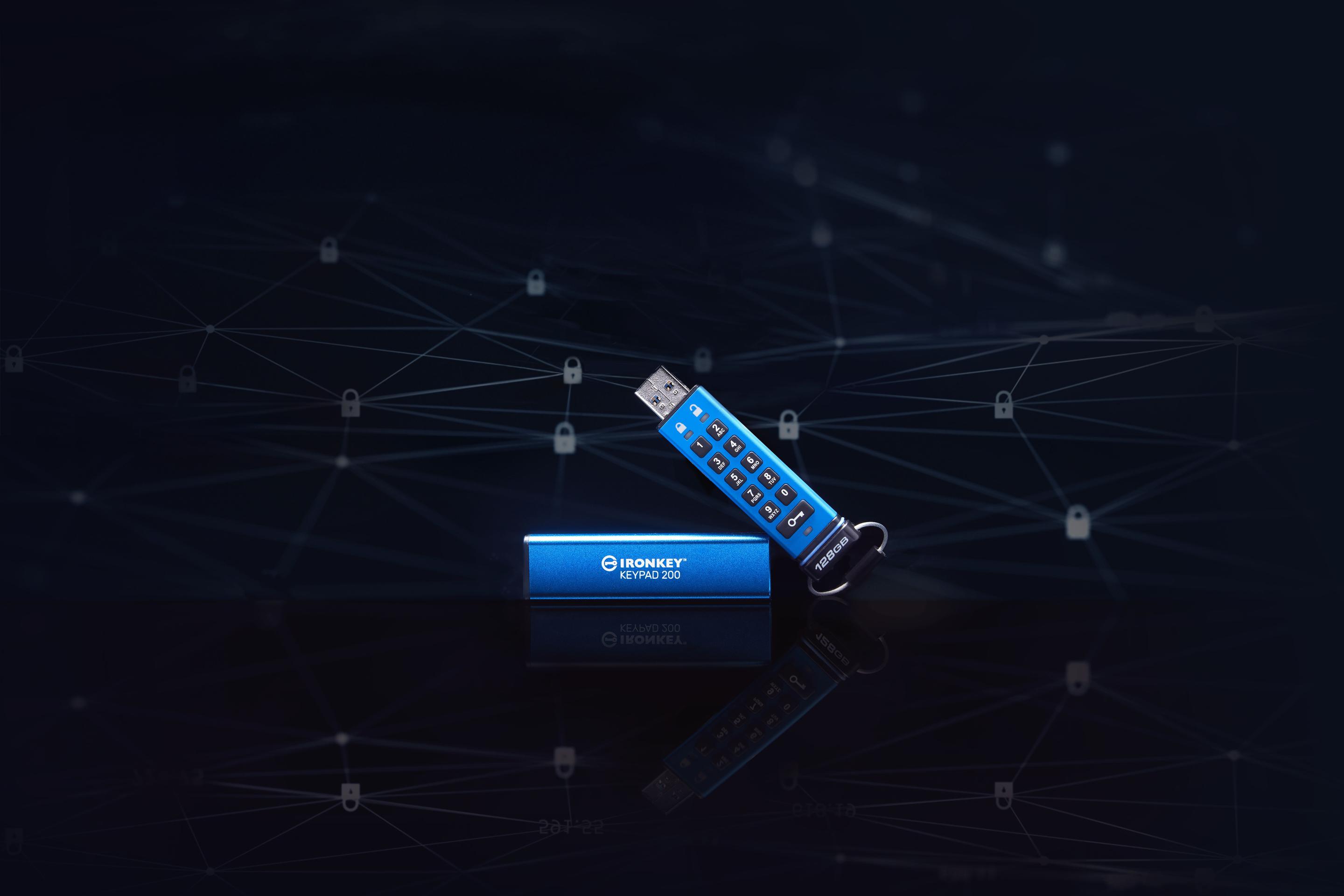 Pen USB KINGSTON IronKey Keypad 200 (128 GB - Capa - USB Tipo A - Azul), miniatura 5