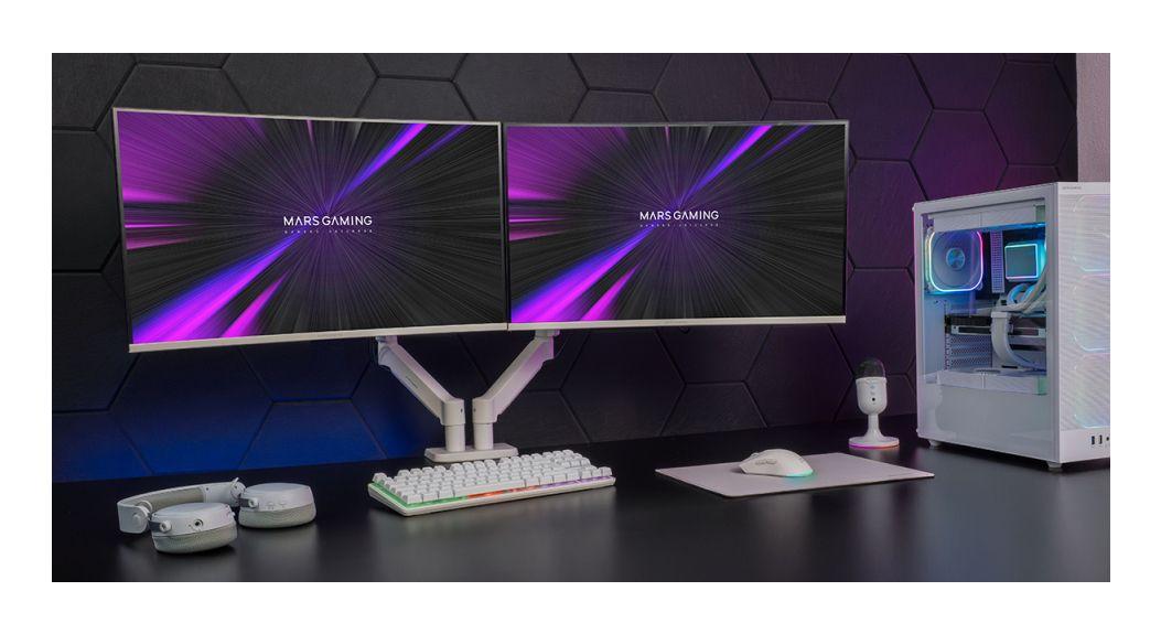 Suporte de Mesa Articulado para 2 Monitores MARS GAMING MARM-PRO2 (13-27" - VESA 75x75/100x100 - Branco) — miniatura 5