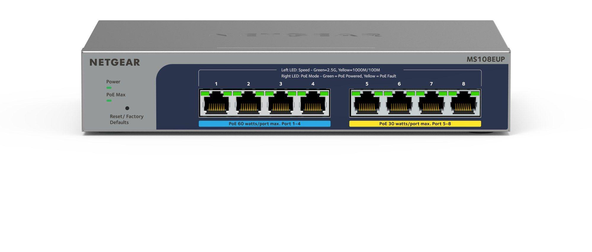 Switch Gerido NETGEAR MS108EUP-100EUS (2.5G Ethernet - 1,5 MB - 40 Gbit/s - Cinzento) — miniatura 4