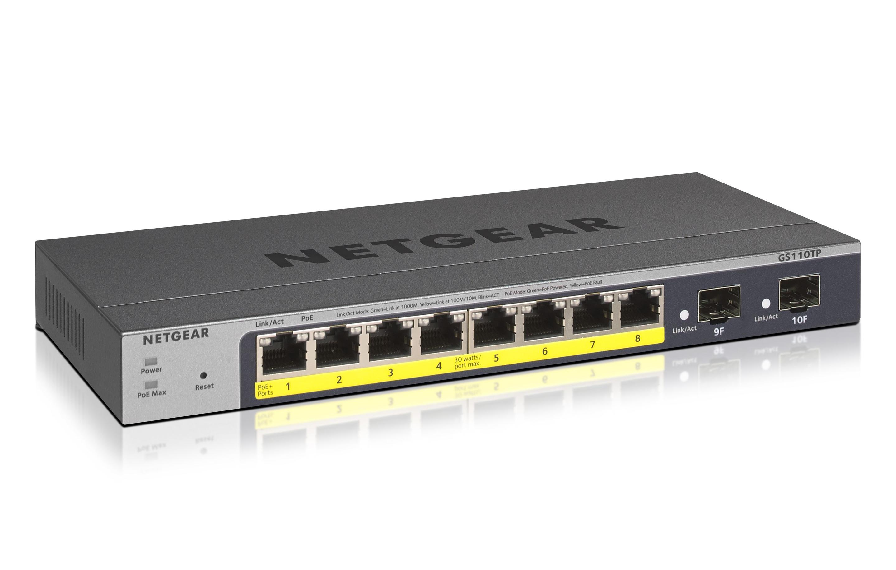 Switch Gerido NETGEAR GS110TPv3 (Gigabit Ethernet - 0,5 MB - 20 Gbit/s - Cinzento)