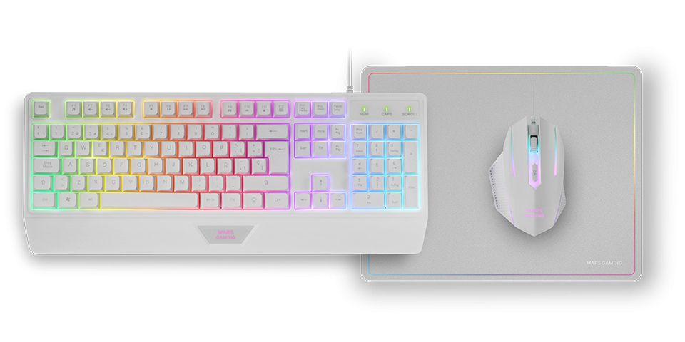 Conjunto Teclado e Rato MARS GAMING MCP124WFR (Francês - Membrana - Tamanho completo - Branco) — miniatura 2