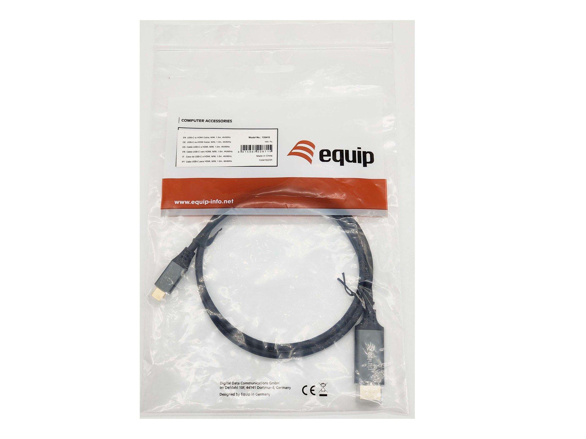 Cabo USB-C para HDMI EQUIP 133415 (1 m - HDMI Type A - USB Type-C - Preto e Cinzento) — miniatura 3